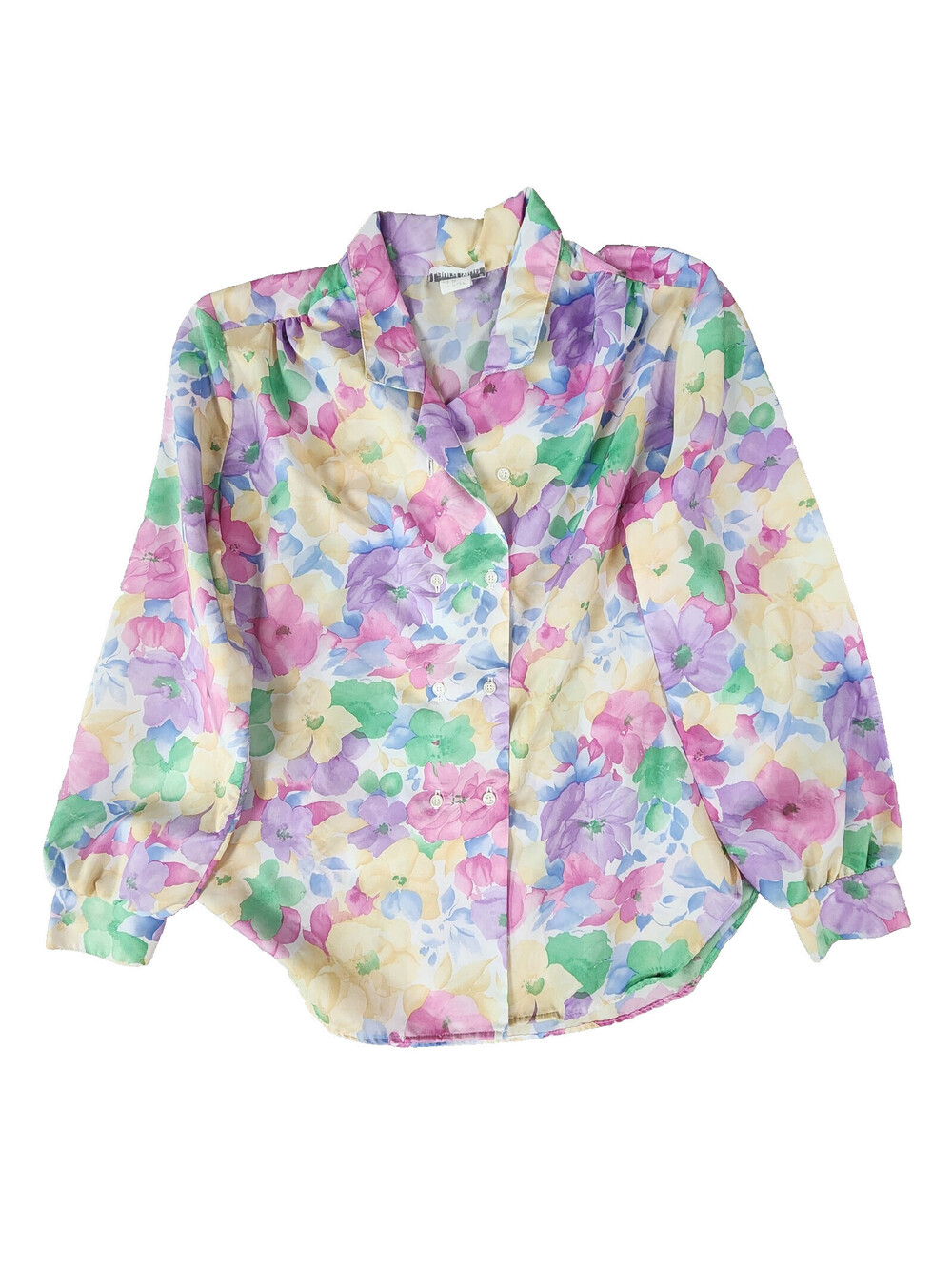 Laura Mae Floral Blouse Women Size 12 Pastel Colors Polyester Vintage